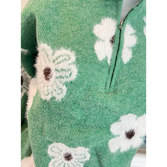 Gorgeous green half zip floral sweater S M L - Picture 6 of 8